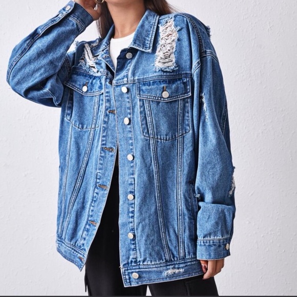 SHEIN Distressed Blue Jean Jacket - Picture 2 of 5
